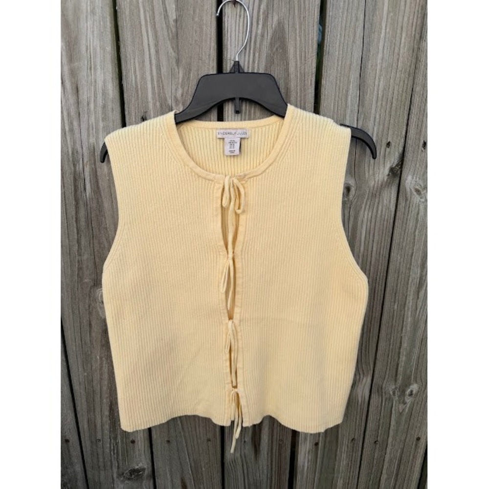 Coquette Balletcore Sincerely Jules Sweater Vest XL Yellow Tie Front Ribbed Knit - Picture 7 of 7
